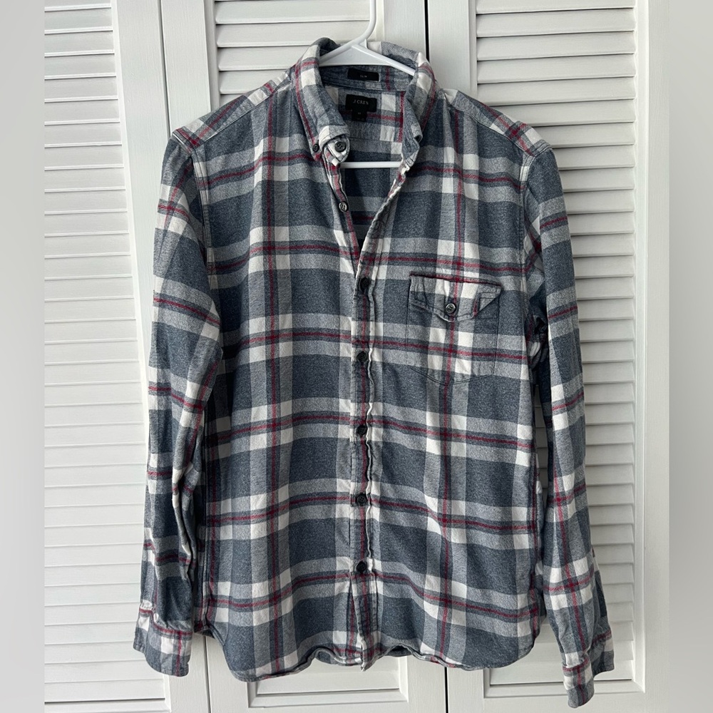 JCrew men’s flannel shirt, slim, size medium, gray